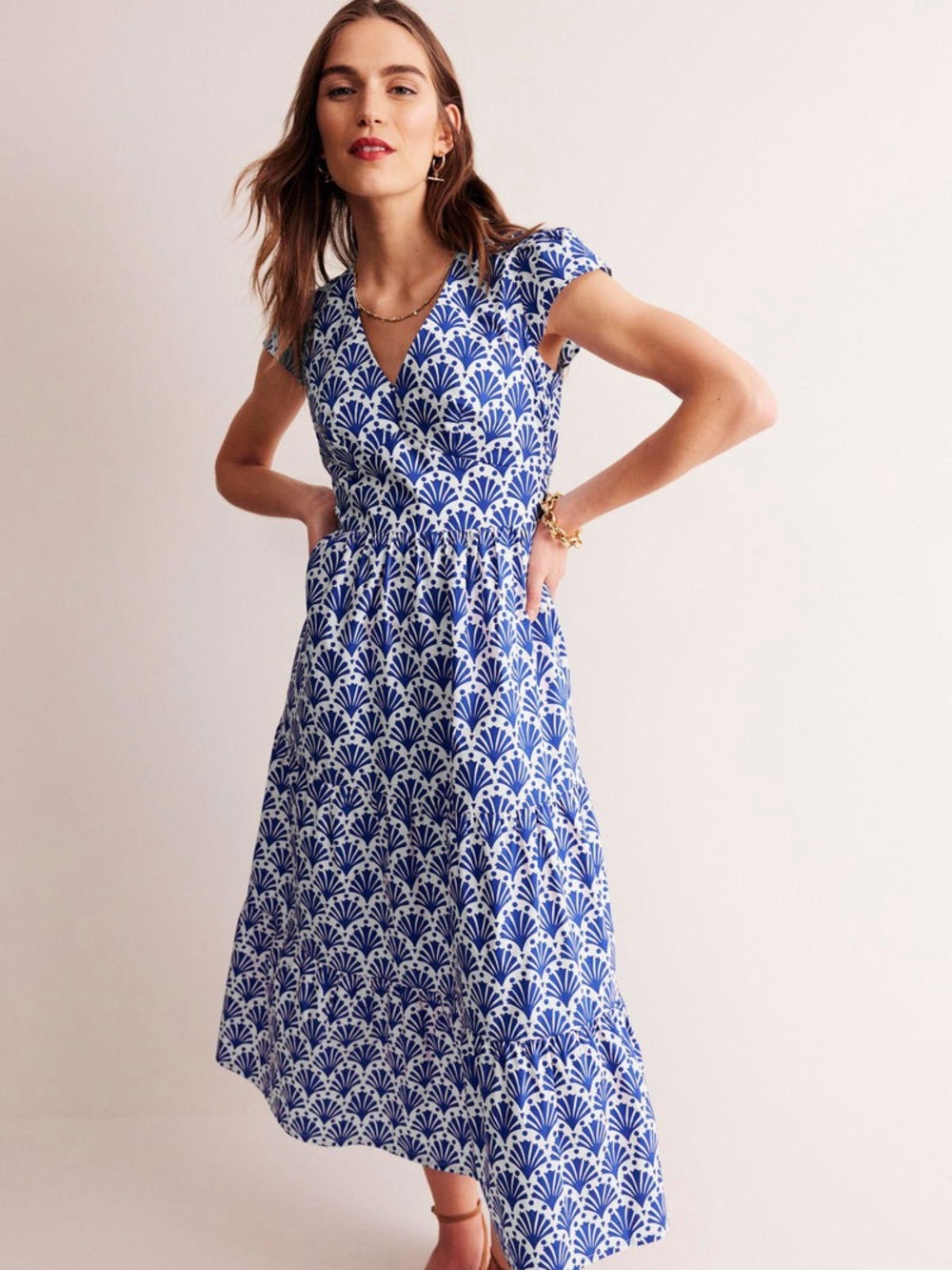 Boden Blue and White Printed Midi Dress - Picture 2 of 15